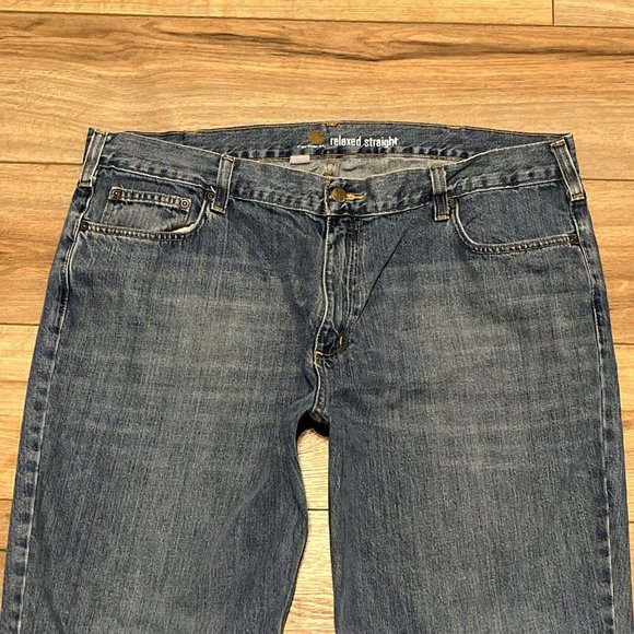 Men's Carhartt Relaxed Fit Straight Denim Jeans SZ 42/30 Blue Cotton B320-990 - Picture 3 of 12